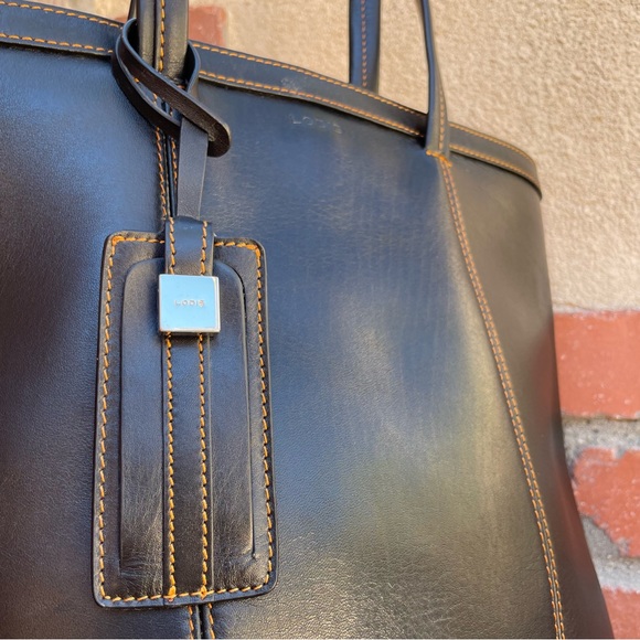 LODIS Rare & Fabulous Black Leather Luggage Tote with Contrast Stitching & Scarf - Picture 5 of 15